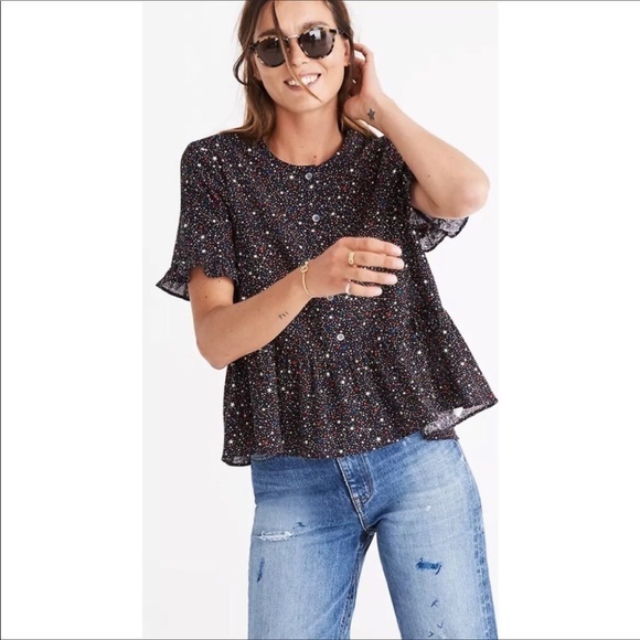 Madewell Starry Night Ruffle Hem Top. Size Small - Picture 2 of 9